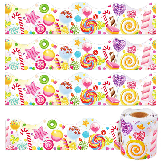 Outus 65.6ft Candyland Bulletin Board Border Lollipop Self Adhesive Scalloped Border Trims Sweet Themed Cutouts Bulletin Board for Classroom School Door Desk Supplies, Birthday Party Decorations