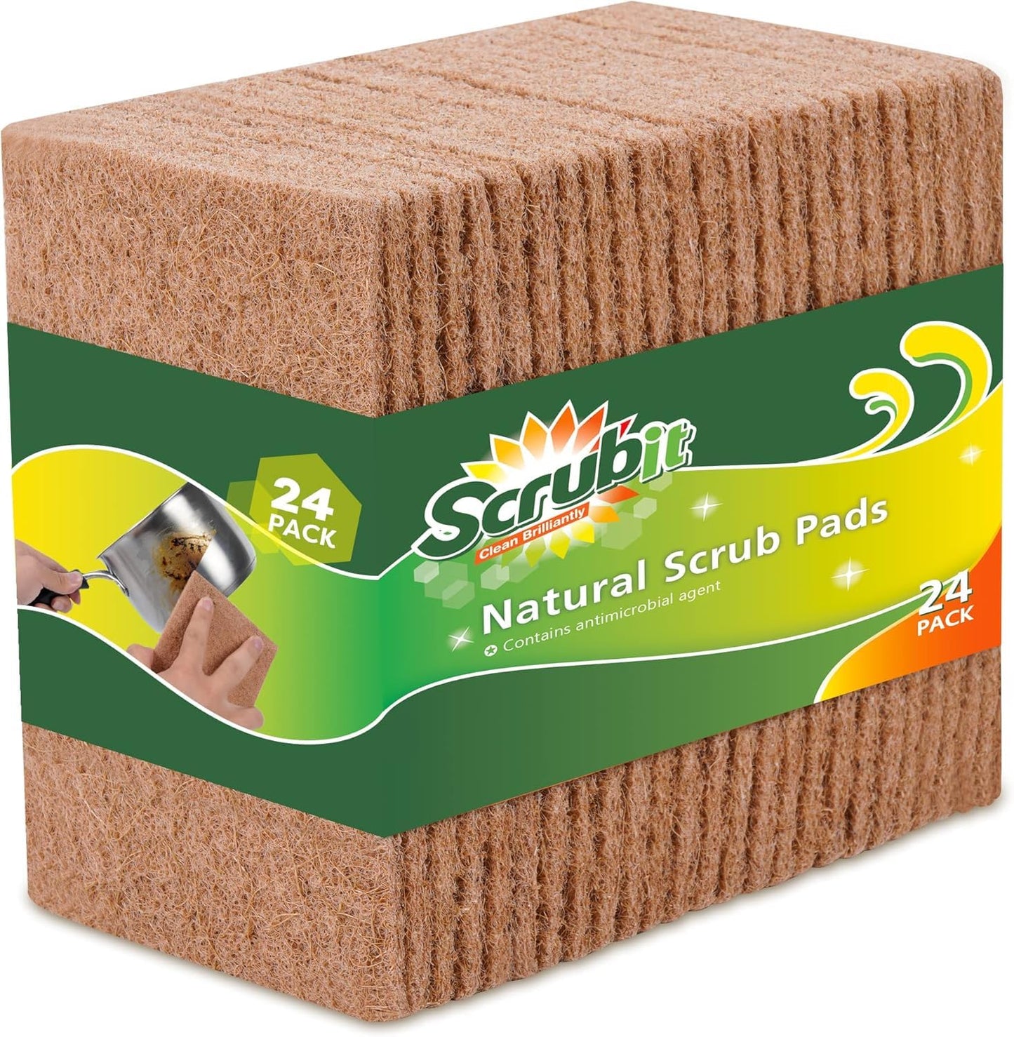 SCRUBIT Natural Scouring Pads (12 Pack) - Eco Friendly Scrubbing Pads for Kitchen Cleaning, Dishes, and Pots - Non-Scratch Kitchen Scrubbers - 100% Natural Sisal Fibers (12 Pack)