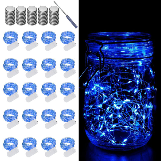 LAMPHOME 20 Pack Fairy Lights Battery Operated - 7ft 20 LED Lights Copper Wire Mini String Light Firefly Light for Mason Jars DIY Crafts Christmas Wedding Party Centerpiece Table Decor,Blue
