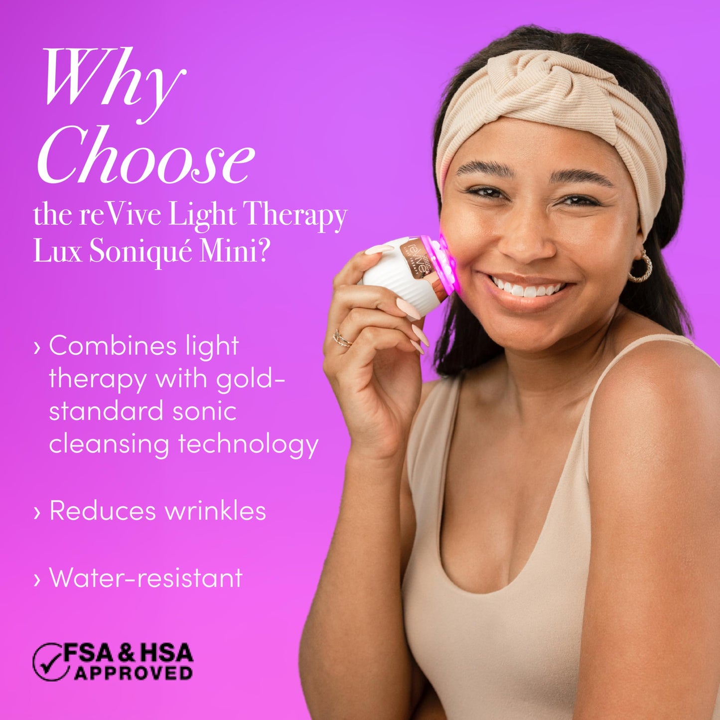 Revive LED Technologies Lux Collection Soniqué Mini Sonic Facial Cleansing Brush with Red & Blue Light Therapy, Reduces Appearance of Acne & Wrinkles