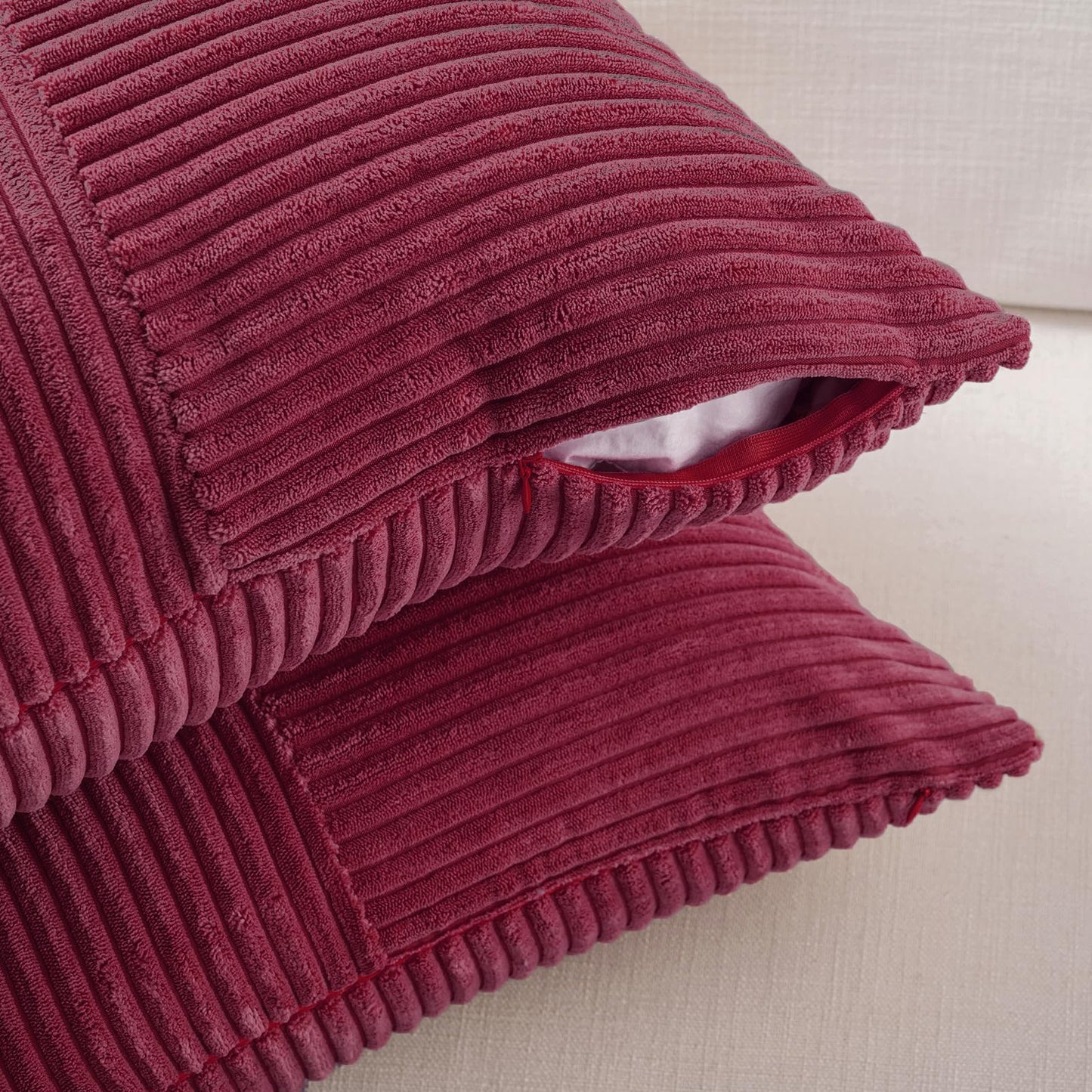 Fancy Homi 2 Packs Burgundy Lumbar Decorative Throw Pillow Covers 12x20 Inch for Living Room Couch Bed, Farmhouse Boho Home Decor, Soft Striped Corduroy Rectangle Accent Cushion Case 30x50 cm