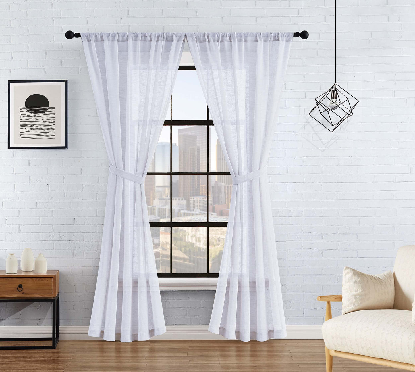 Lucky Brand - Onyx Textured Sheer Curtain | Window Panel Curtains | Lightweight Drapes | Set of 2 Panels with 2 Tiebacks | Sheer | Rod Pocket Header | Measures 52" x 84" | White
