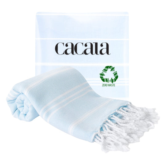 Cacala 100% Turkish Cotton Kitchen Tea Towels, Highly Absorbent Luxury Soft Quick Drying Dish Towel with Hanging Loop for Gym, Yoga, Bath, Sports, Cleaning and Kitchen (23 x 36), Baby Blue