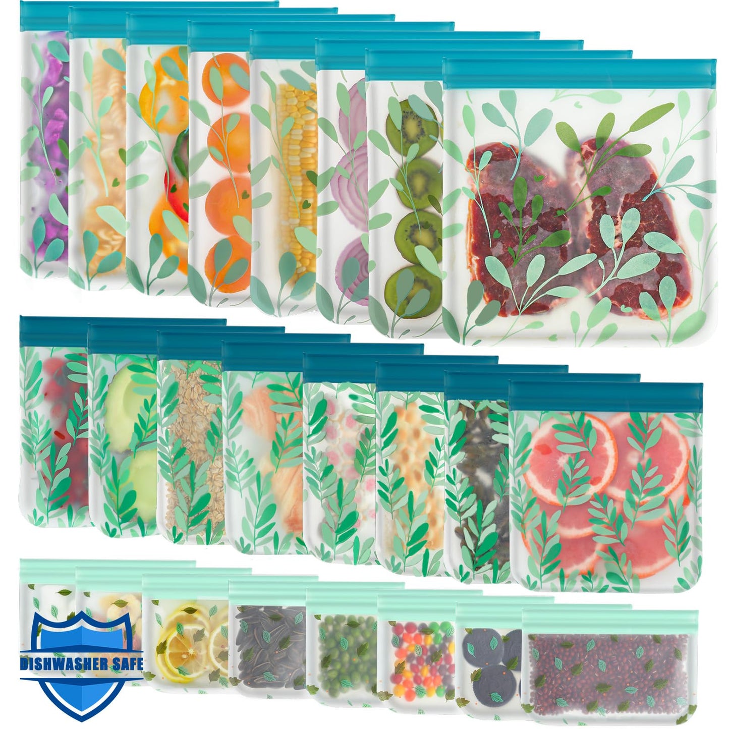 10 Pack Dishwasher Safe Reusable PEVA Food Storage Bags, Leak proof Reusable Freezer Bags for Food Storage Home Organization Traval & Make-up BPA FREE for Food Storage Home BPA FREE for Salad Fruit