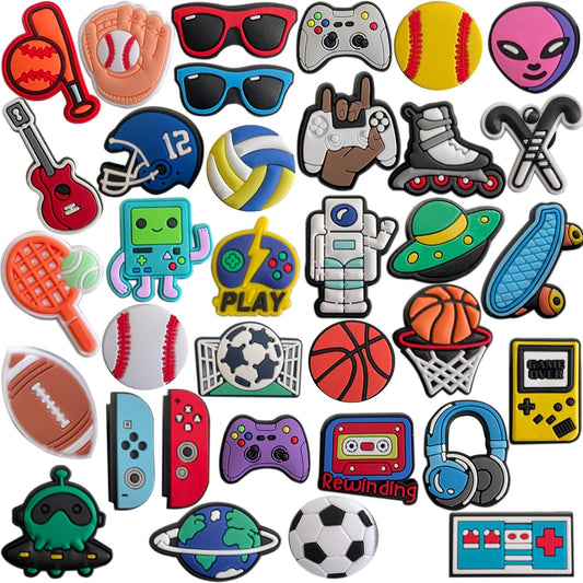 monochef Shoe Charms for Boys Teens: 35pcs Cute Shoe Decoration Charms for Shoes Bracelet Wristband Clog Sandals Party Favors Gifts Kids Adults Basketball Soccer Game Sports