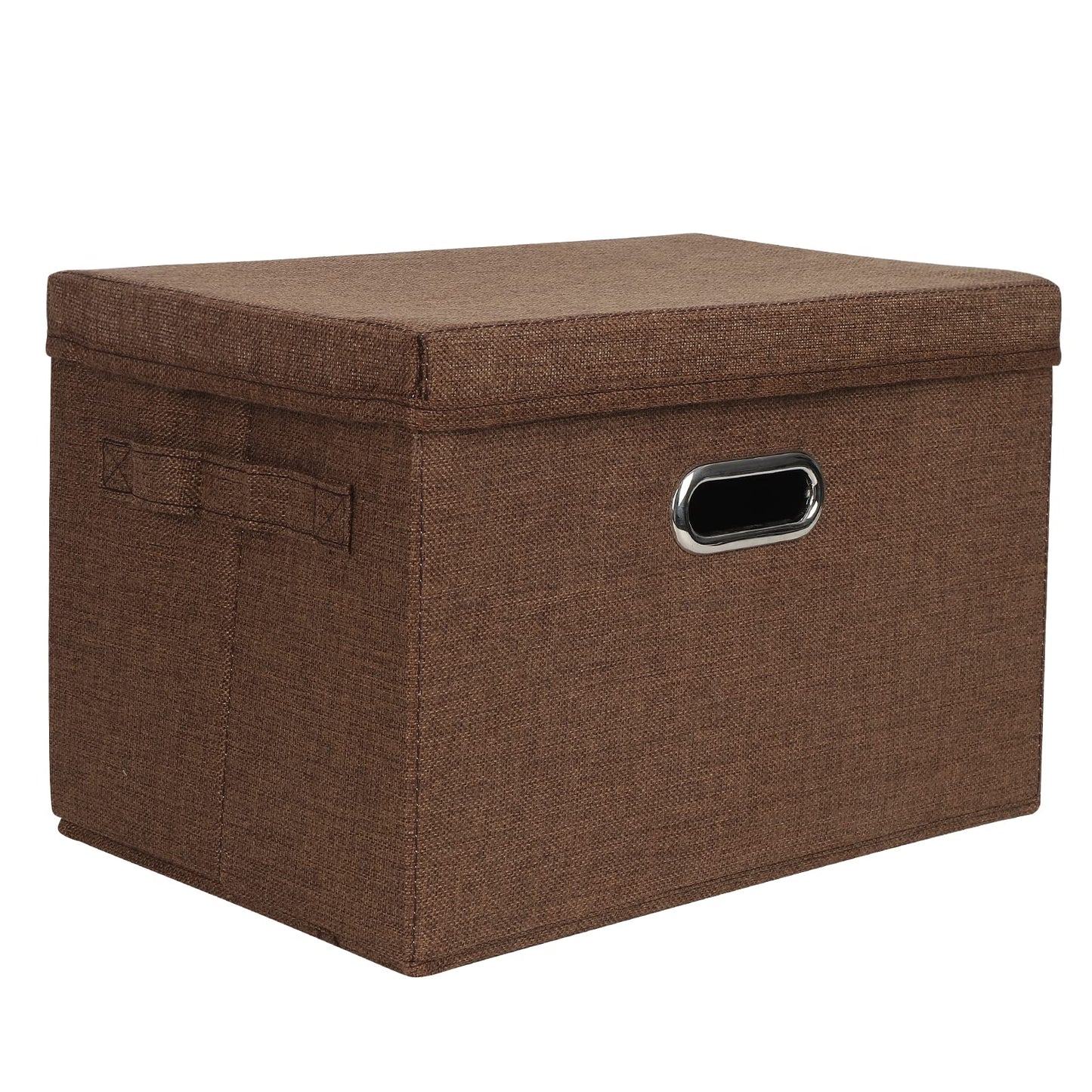 DAYARD Foldable Storage Boxes with Lids Linen Fabric Stackable Storage Bins Organizer Containers Baskets Cube with Cover for Closet Office Nursery, Coffee (15 x 10 x 10)