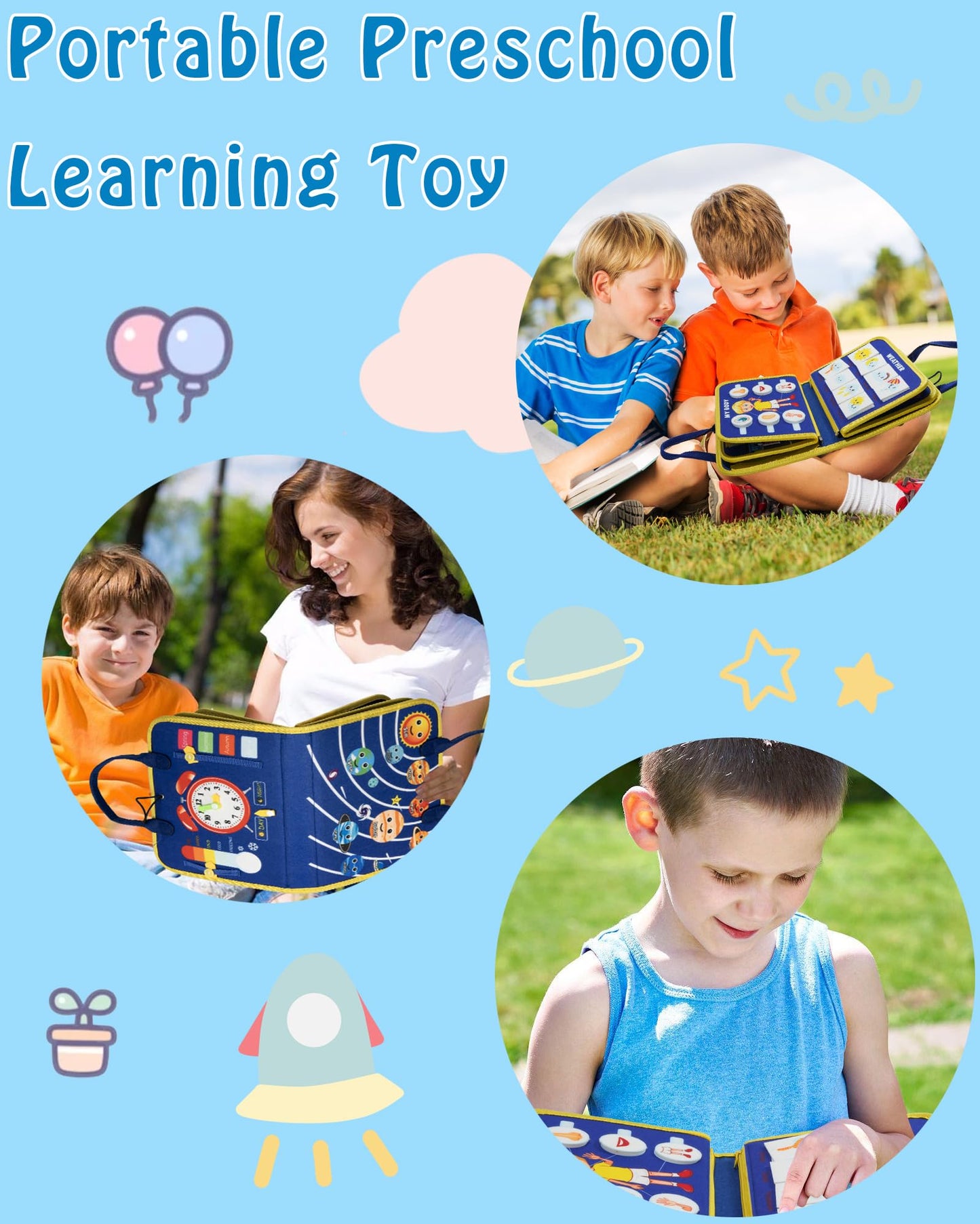 Busy Board Montessori Toys for 1 2 3 4 Year Old Girl Busy Book for Toddlers Preschool Learning Book for Fine Motor Skills, Sensory Toys for Autism Kids, Birthday Valentines Gifts for Boy 1-3 -Blue