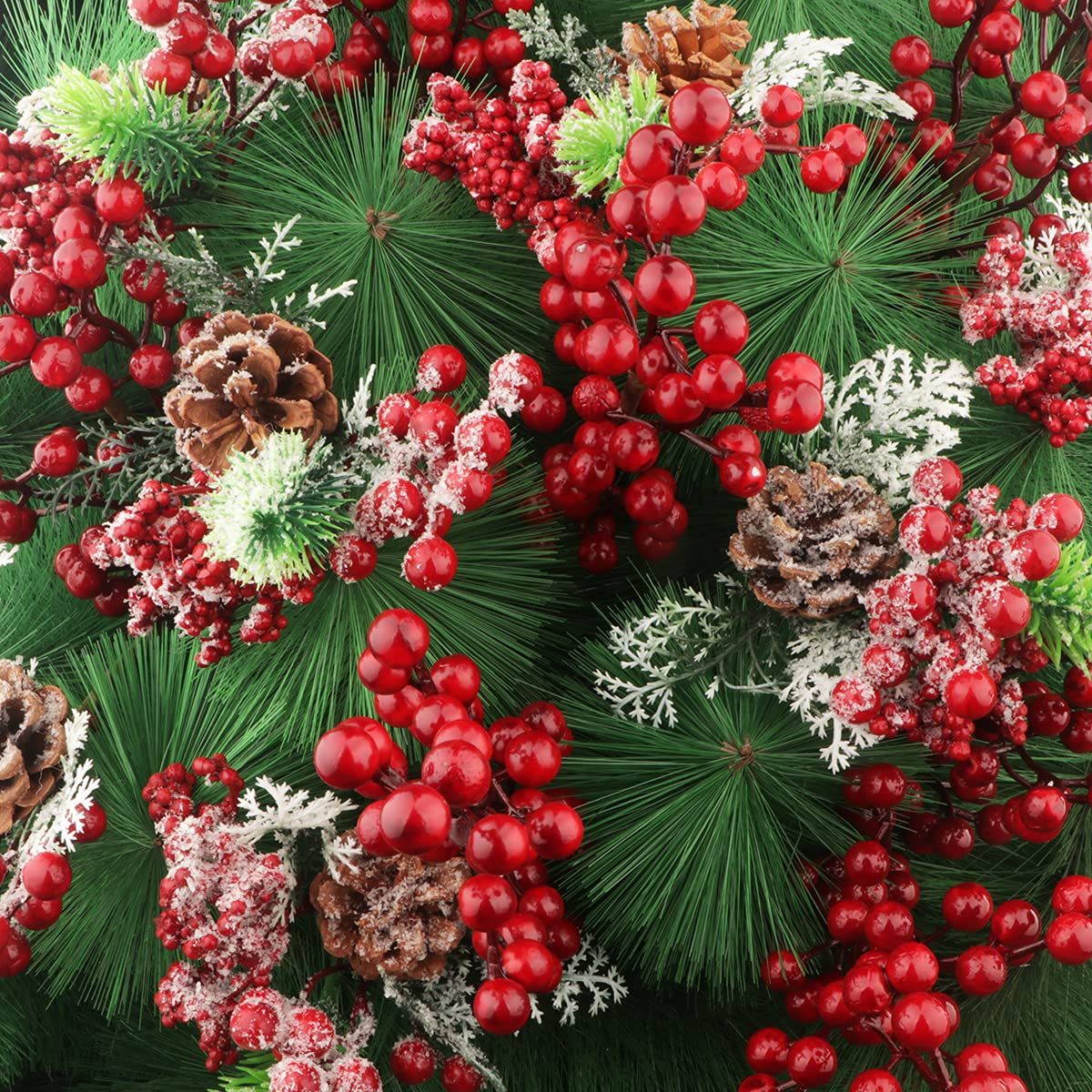 Fangoo 10 Pack Christmas Berry Stems, 14 Inch Artificial Berries Burgundy Berry Picks Holly Stem for Christmas Tree Decorations DIY Crafts Holiday Season Winter Home Decorations