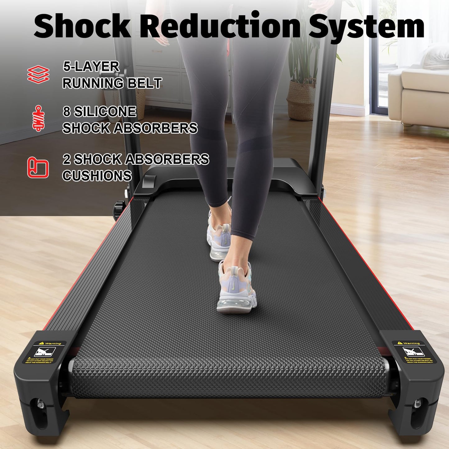 Foldable Treadmill 3.0 HP Quiet Brushless, 7.5 MPH, 300 LBS Capacity for Indoor Home Gym Use with Pulse Sensor LED Display Treadmill with Bluetooth Speaker