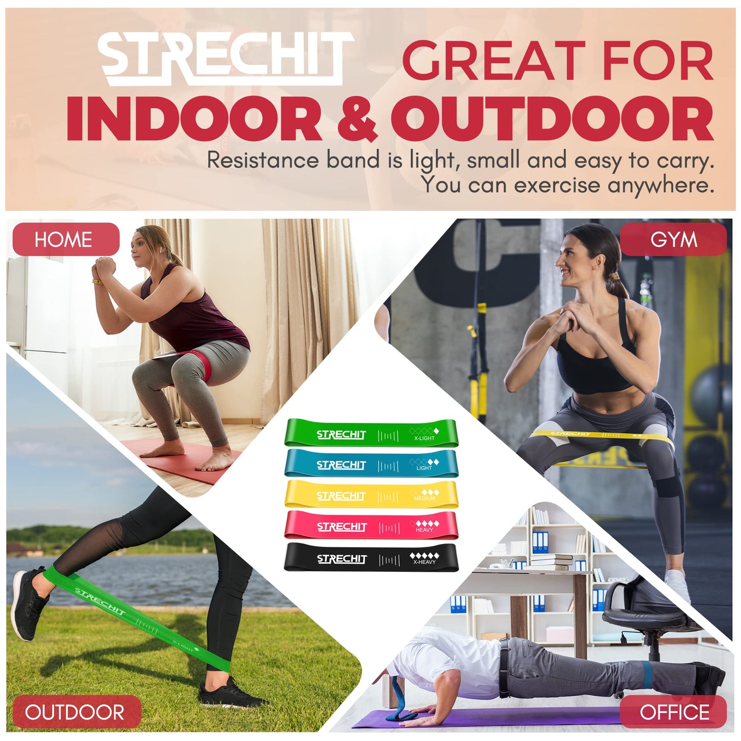 Resistance Bands for Men and Women with Different Resistance Levels for Shaping Legs & Glutes - Exercise Band for Gym, Yoga, Home Exercise, Workout with Carrying Bag & Posture Guide (5, Multi Colour)