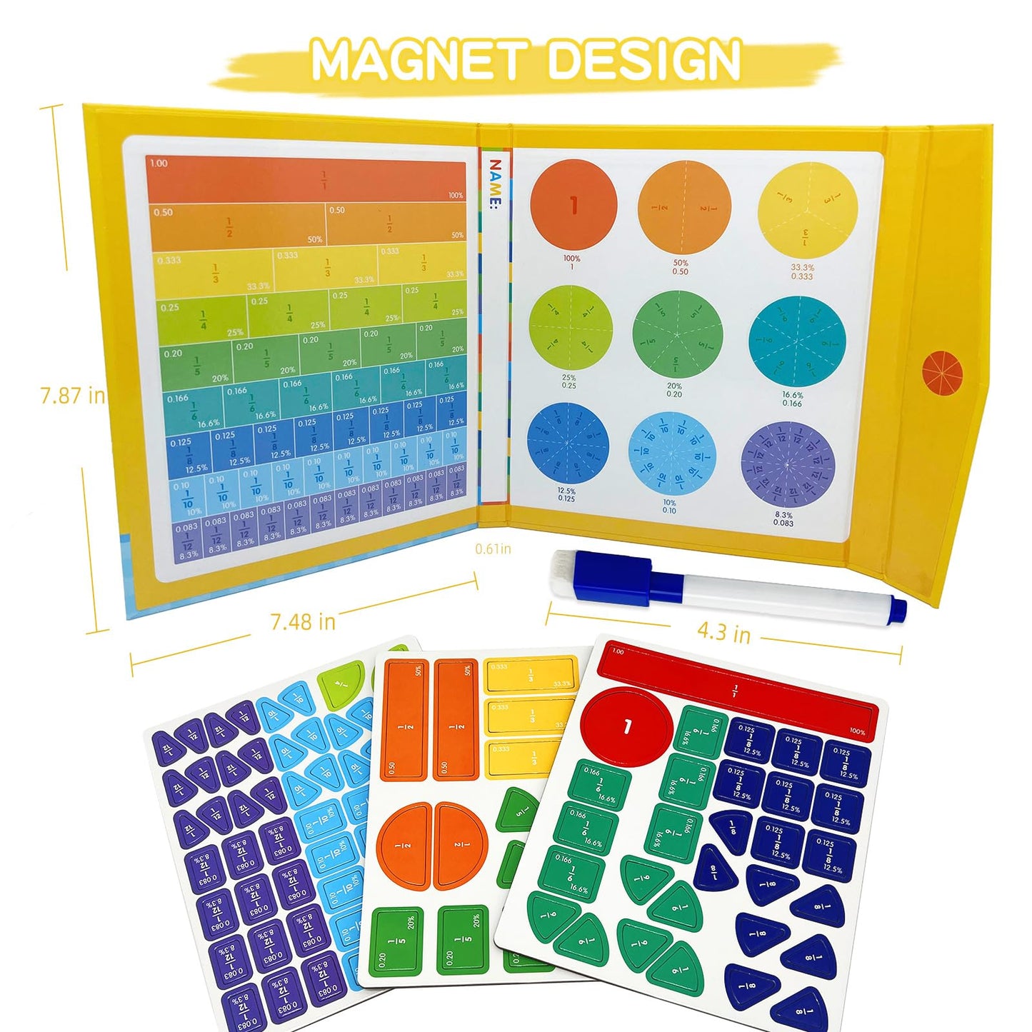 Magnetic Fraction Educational Puzzle for Kids, New Magnetic Fraction Tiles & Fraction Circles, Math Manipulatives for Elementary School Early Math Skills
