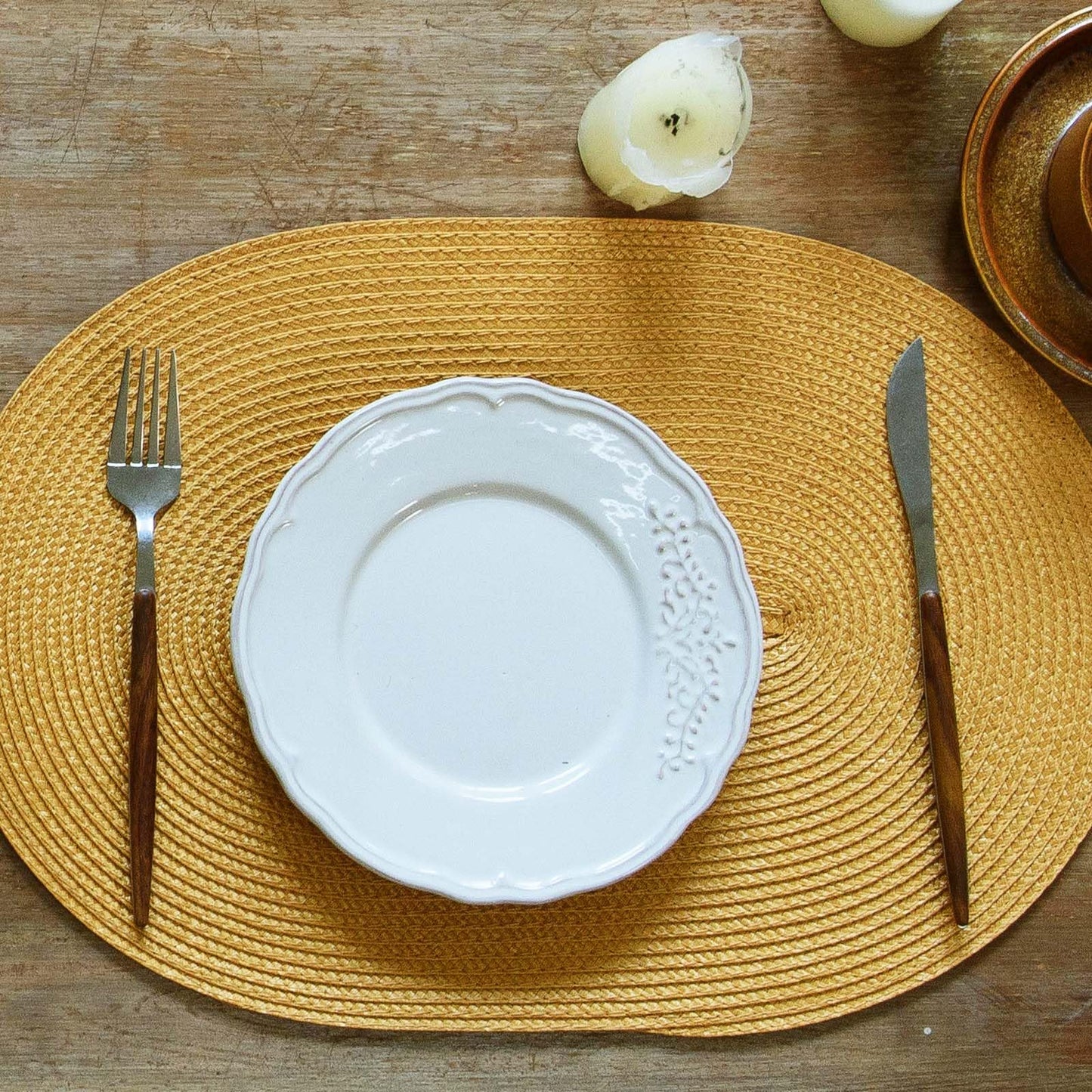 FunWheat Oval Braided Placemats Set of 8 Table Mats for Dining Tables Washable Heat Resistant Place Mats for Indoor Outdoor Use 12 x18 Inch(Oval Pumpkin, 8pcs)