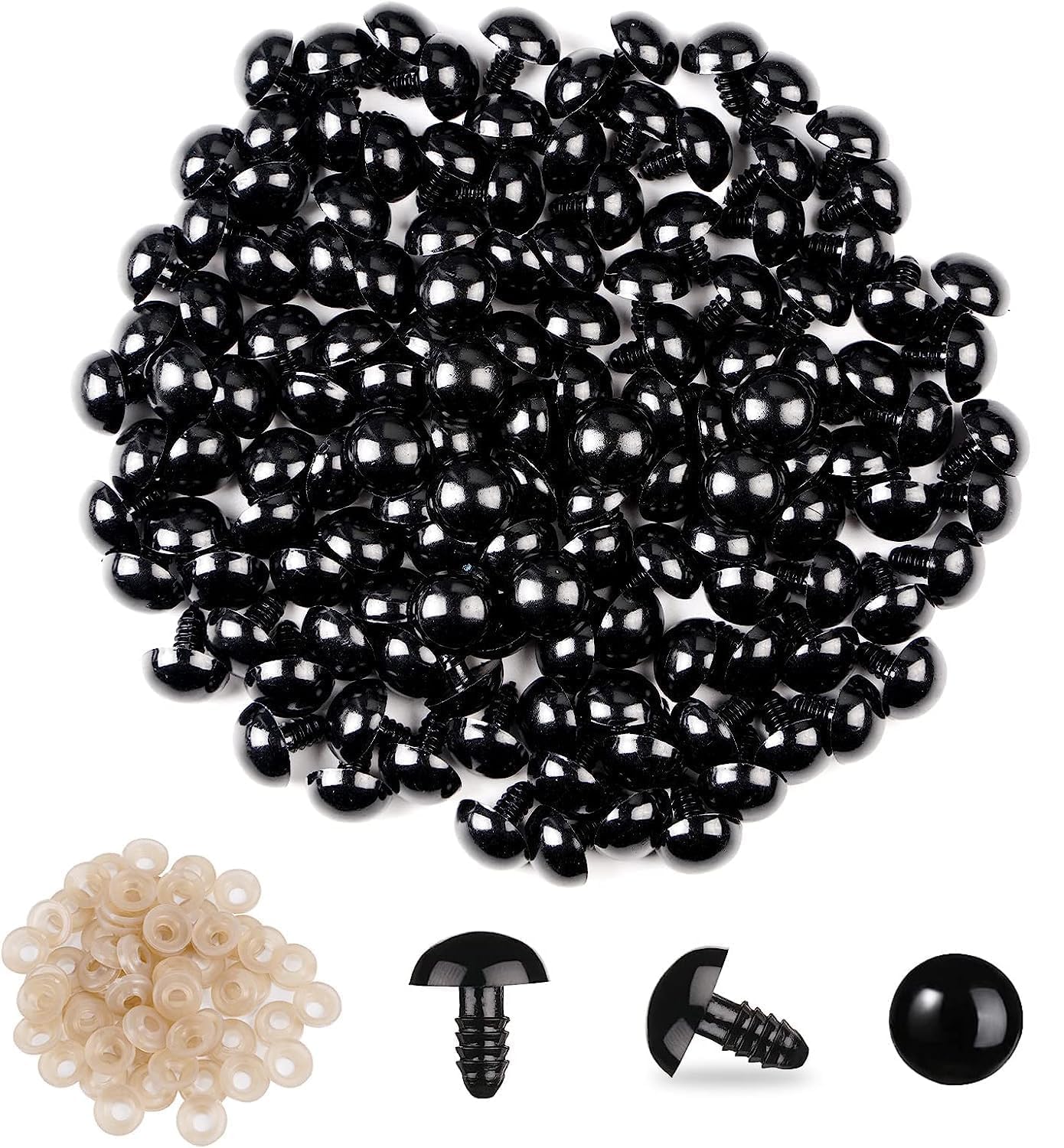 Vanblue Safety Eyes 260PCS 9mm Plastic Black Craft Eyes with Washers Teddy Bear Eyes for Amigurumi Stuffed Animals Crochet Toys Crafts Making Halloween Decorations