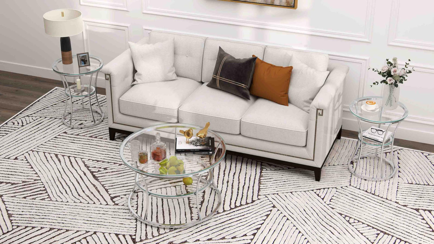 O&K FURNITURE Glass Coffee Table, 2-Tier Modern Living Room Table with Shelf, Tempered Glass & Chrome Frame, Silver Center Table for Living Room & Office, Chrome Finish, 1 PC