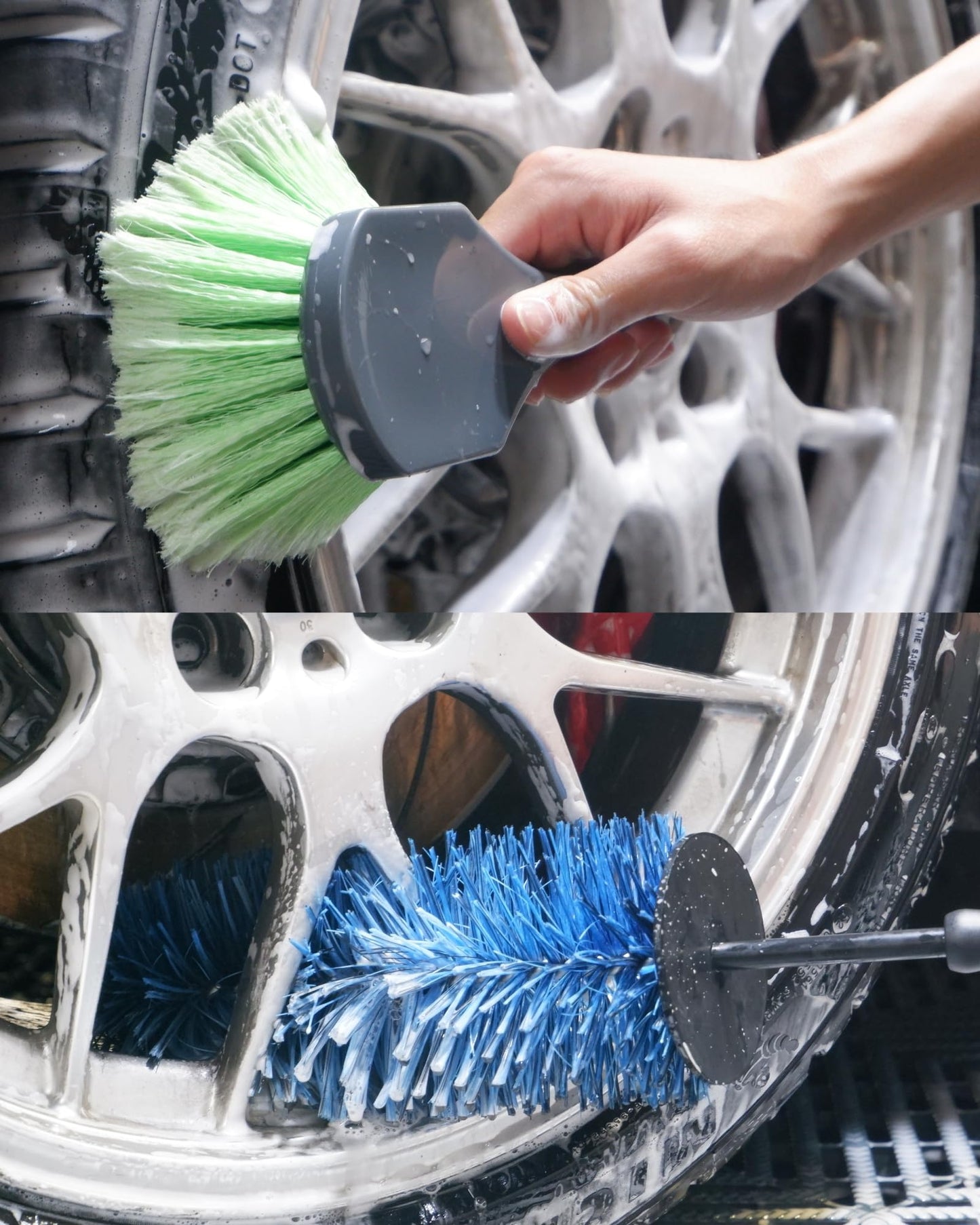 oesee Car Wheel Cleaning Kit: Wheel and Rim Flagged Tip Brush, Bendable Barrel Brush, Wheelie Mitt, Scratch-Free Detail Brush for Rims & Tires - Durable & Multipurpose Clean Wheel Hard to Reach Areas