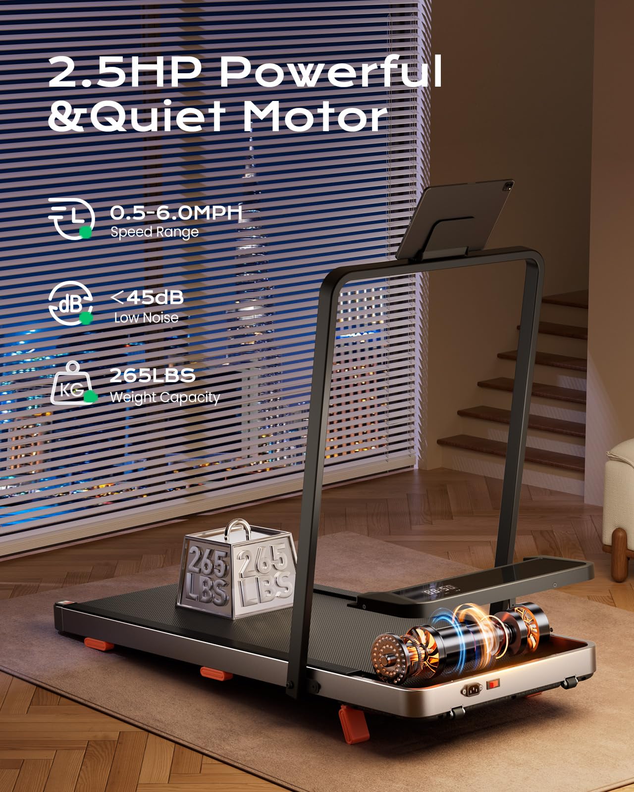 TREAFLOW Walking Pad,Treadmill with Incline for Home Office, 2.5HP Portable Under Desk Treadmill with 265 Lbs Capacity,Remote Control, Led Display