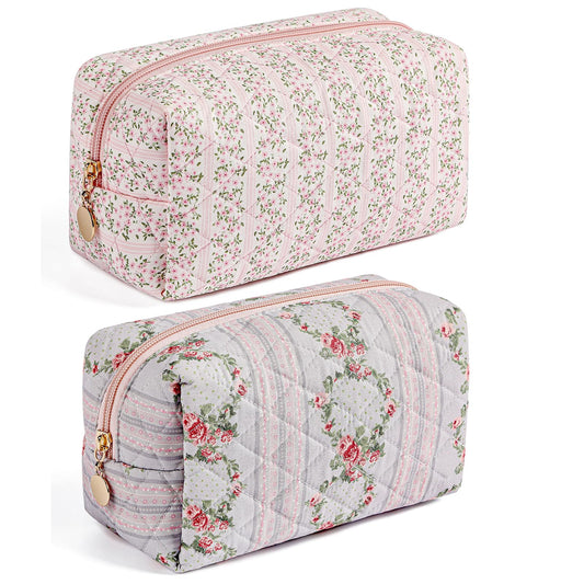 Makeup Bag Travel Cosmetic Bag for Women Girls, Zipper Make Up Pouch, Floral Flowers Toiletry Organizer Makeup, Portable Storage Cosmetic Travel Cloth Bag (Blue Floral)