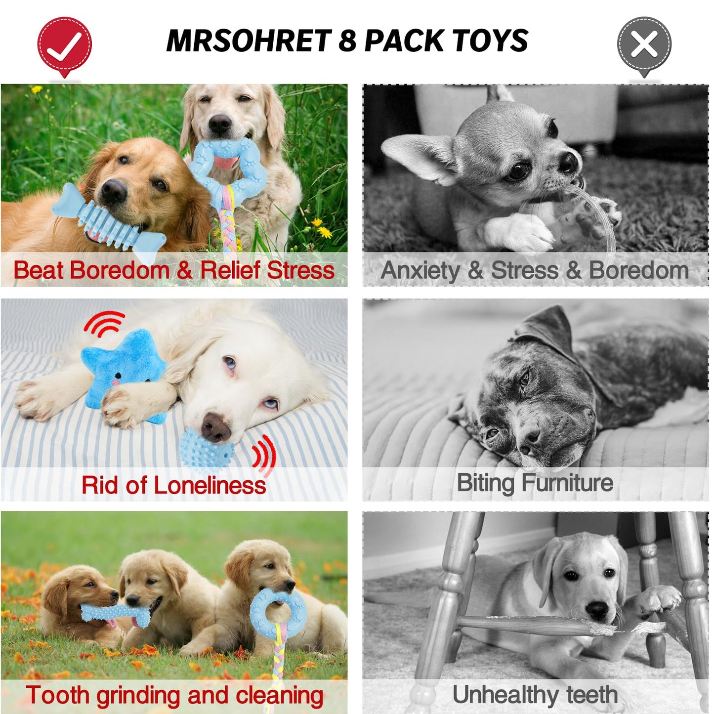 MRSOHRET Puppy Toys, 8 Pack Puppy Chew Toys for Teething, Cute Blue Small Dog Toys Set, Teething Toys for Puppies, Soft Durable Interactive Chew Toy for Small Dogs