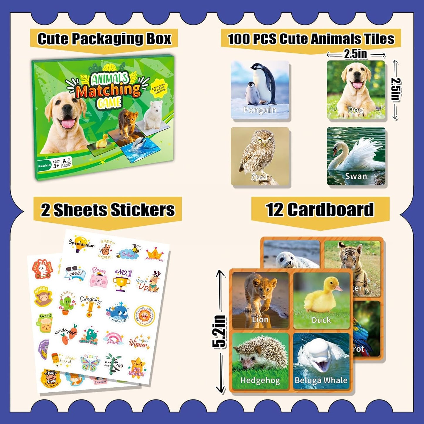 Animal Matching Game for Kids 100PCS Memory Card Game for Toddlers Preschool Learning Activities Memory Matching Cards Boys Girls Family Board Game