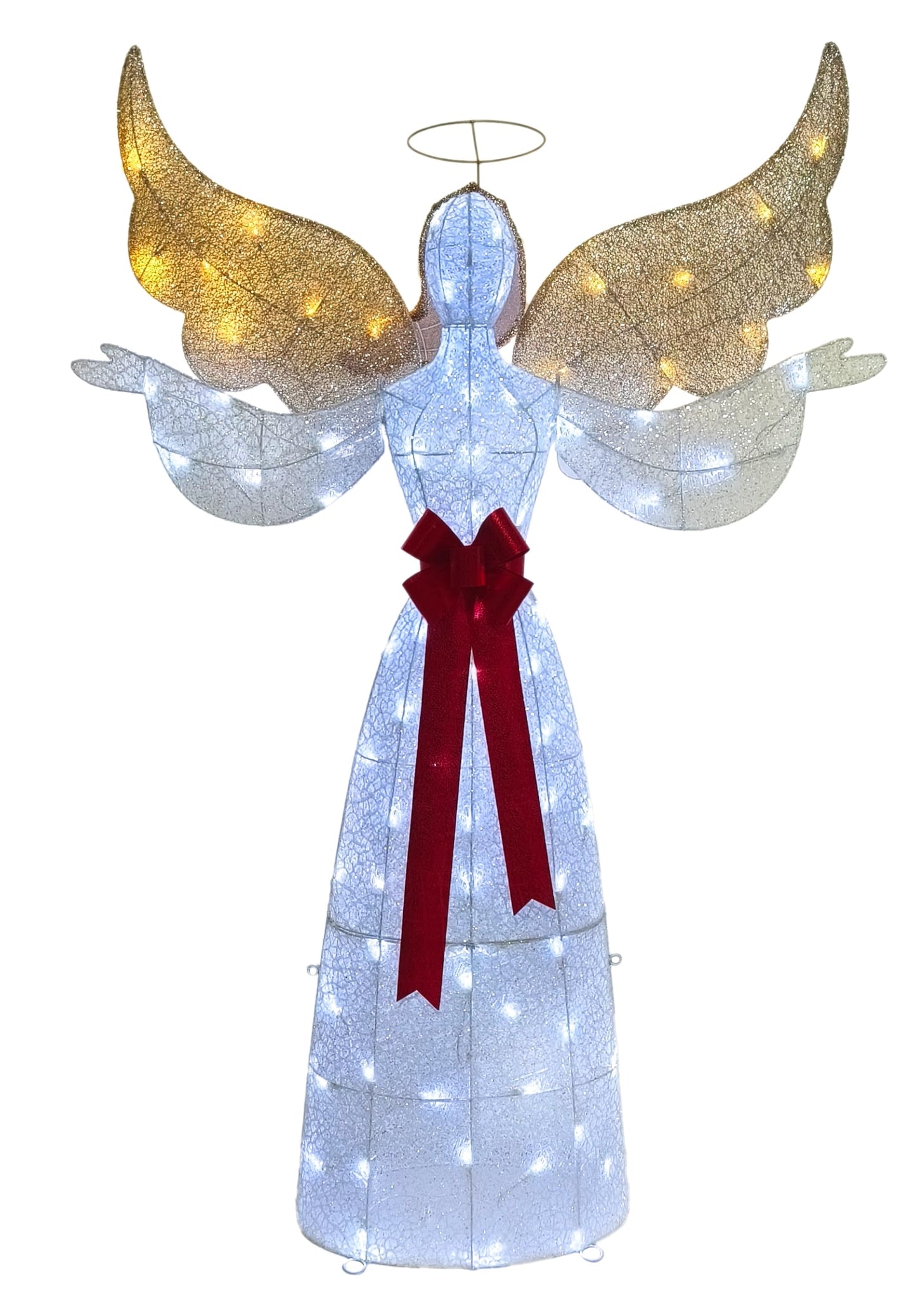 VIKIMORA 65" Lighted Angel Christmas Decoration, 3D Halo Angel with Golden Wings, White LED Lights, Outdoor/Indoor Use