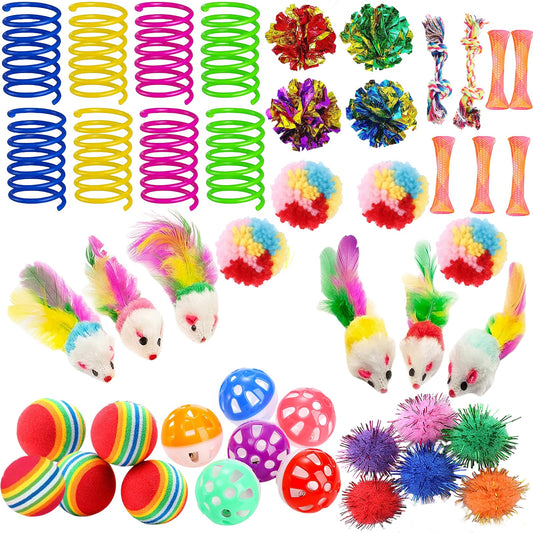 KITCHSTAR 46 PCS Cat Toys for Indoor Cats, Kitten Toys with Cat Spring Toy, Mint Catnip with Crinkle Mouse Ball for Indoor Cats Kittens Exercise