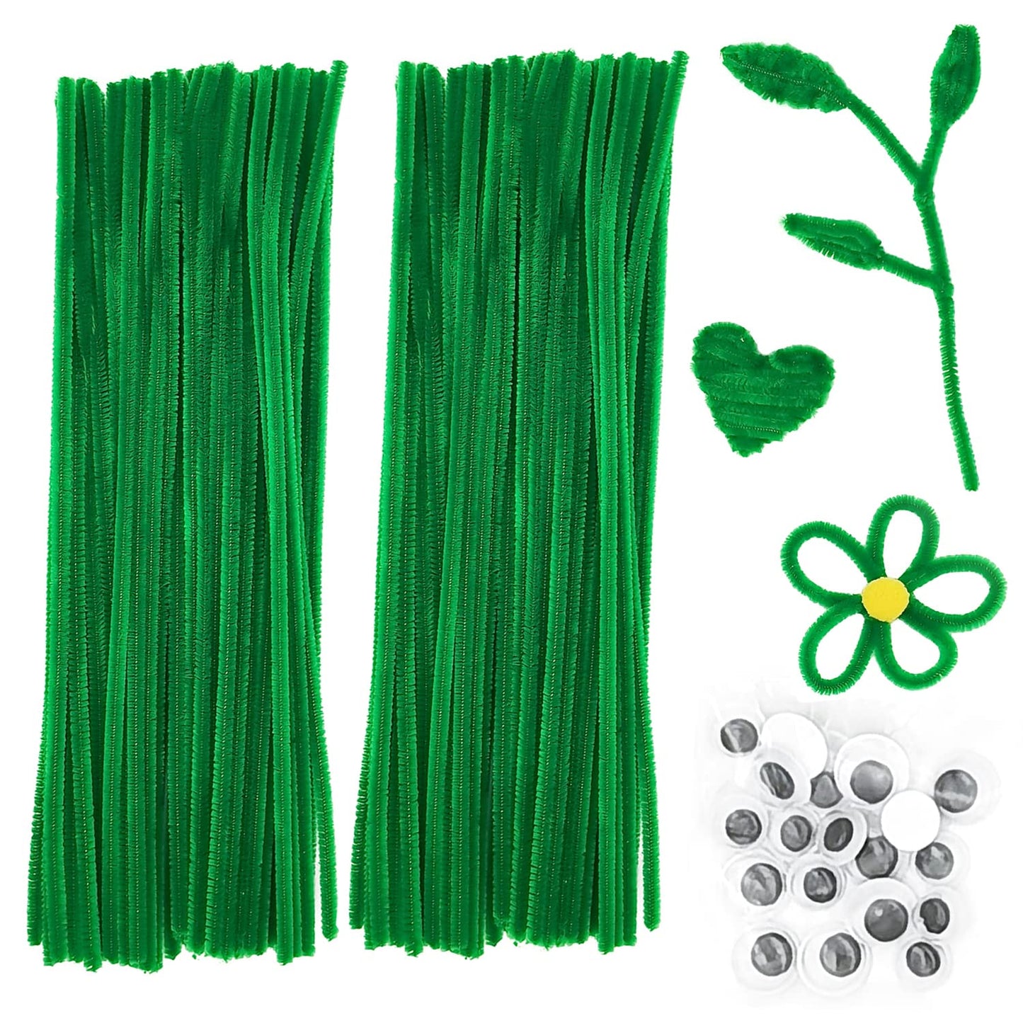 100 Pcs Black & 100 Pcs White Pipe Cleaners Set with 20 pcs Googly Eyes,Chenille Stems Pipe Cleaners Supplies for DIY Craft Projects and Decorations