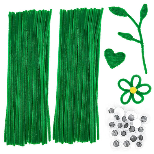 100 Pcs Black & 100 Pcs White Pipe Cleaners Set with 20 pcs Googly Eyes,Chenille Stems Pipe Cleaners Supplies for DIY Craft Projects and Decorations