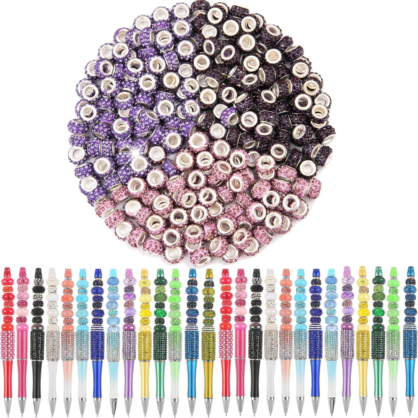 200 Pieces European Large Hole Spacer Beads, Zyehxed Blue European Craft Beads Rhinestone Lampwork Beads Fairy Garden Beads for DIY Charms Bracelet Necklace Earring Jewelry Making Supplies