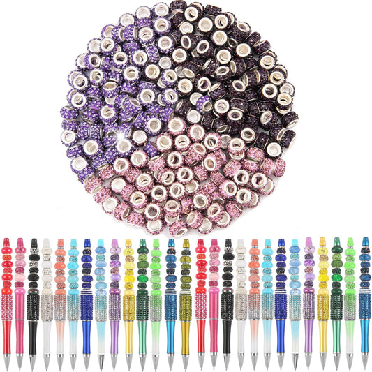 200 Pieces European Large Hole Spacer Beads, Zyehxed Blue European Craft Beads Rhinestone Lampwork Beads Fairy Garden Beads for DIY Charms Bracelet Necklace Earring Jewelry Making Supplies