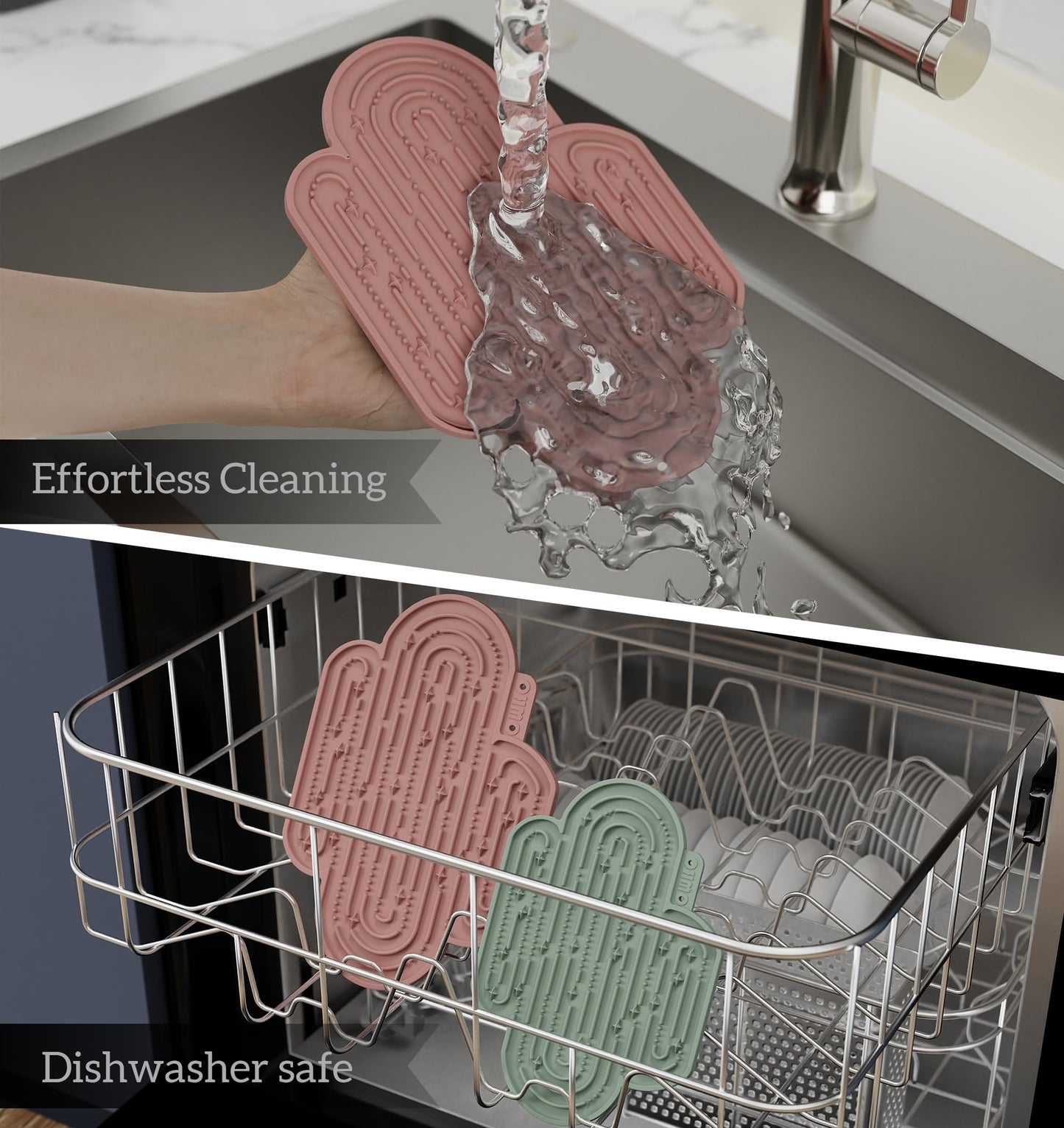 OHMO-Cactus Lick Mat for Dogs and Cats(2 Pack) Easy to Clean Pet Slow Feeder with Suction Cups, Licking Pad for Anxiety Relief and Boredom Reduction(Cactus&Light Green)