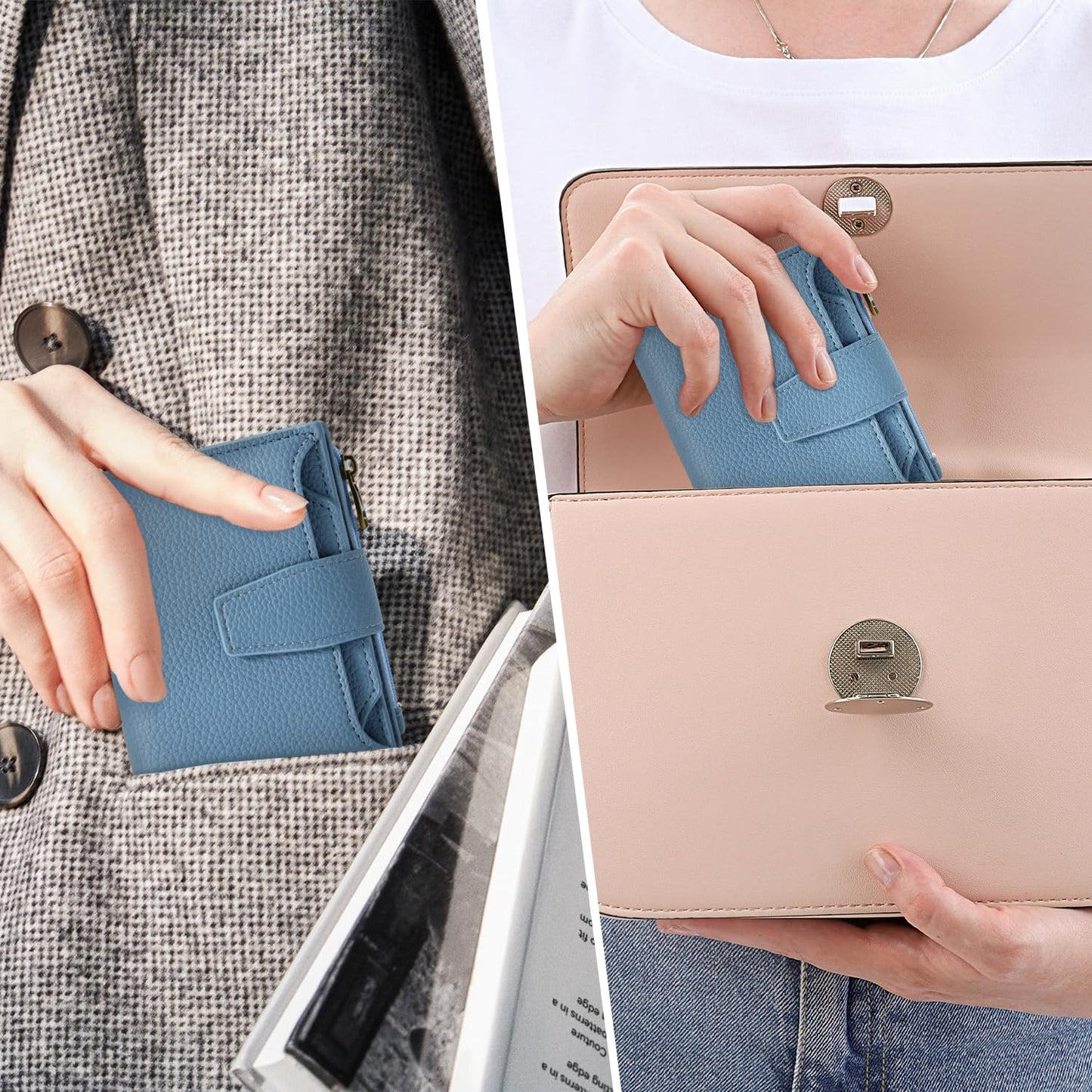 Airkit Small Wallet Women RFID Blocking Soft Leather Bifold Compact Card Holder Wallet for Women with Zipper Coin Pocket 4 ID Window