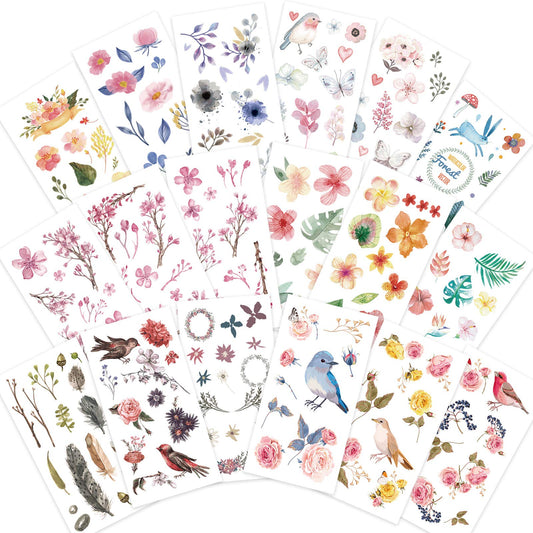 Knaid Watercolor Birds and Flowers Stickers Set - Decorative Sticker for Scrapbooking, Kid DIY Arts Crafts, Album, Bullet Journaling, Junk Journal, Planners, Calendars and Notebook