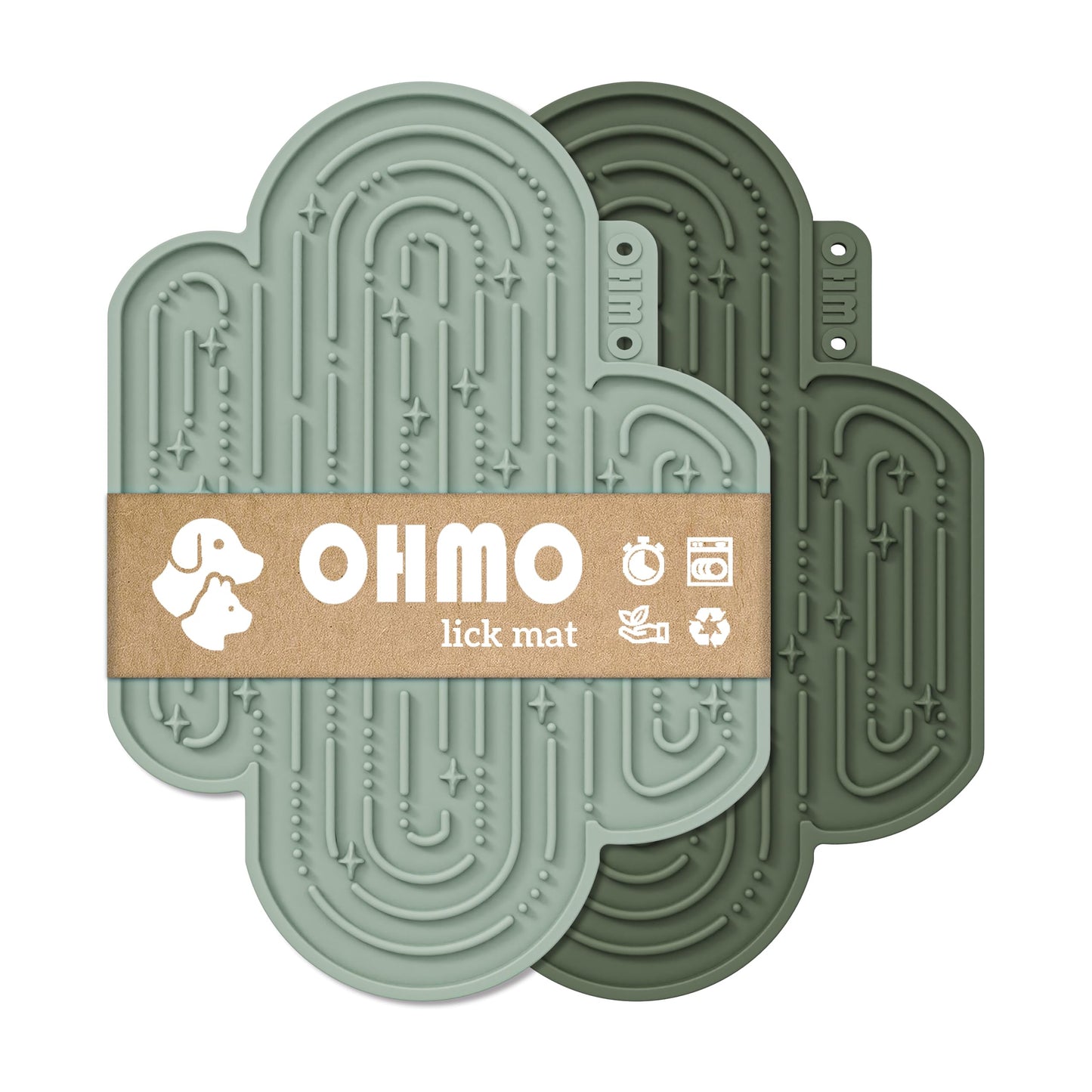 OHMO-Cactus Lick Mat for Dogs and Cats(2 Pack) Easy to Clean Pet Slow Feeder with Suction Cups, Licking Pad for Anxiety Relief and Boredom Reduction(Cactus&Light Green)