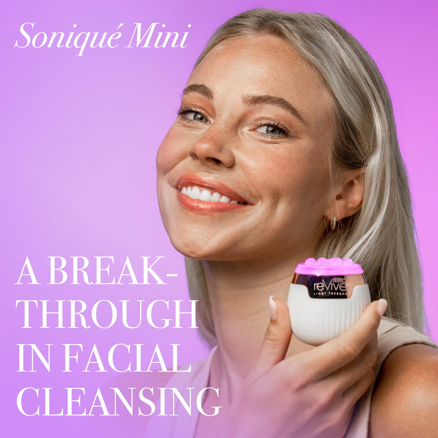 Revive LED Technologies Lux Collection Soniqué Mini Sonic Facial Cleansing Brush with Red & Blue Light Therapy, Reduces Appearance of Acne & Wrinkles