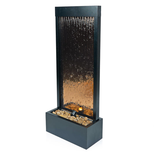 Alpine Corporation - Mirror Waterfall Fountain with Stones & Lights - Zen Indoor/Outdoor Decor for Office, Living Room, Patio, Entryway - 48 Inches (Bronze)