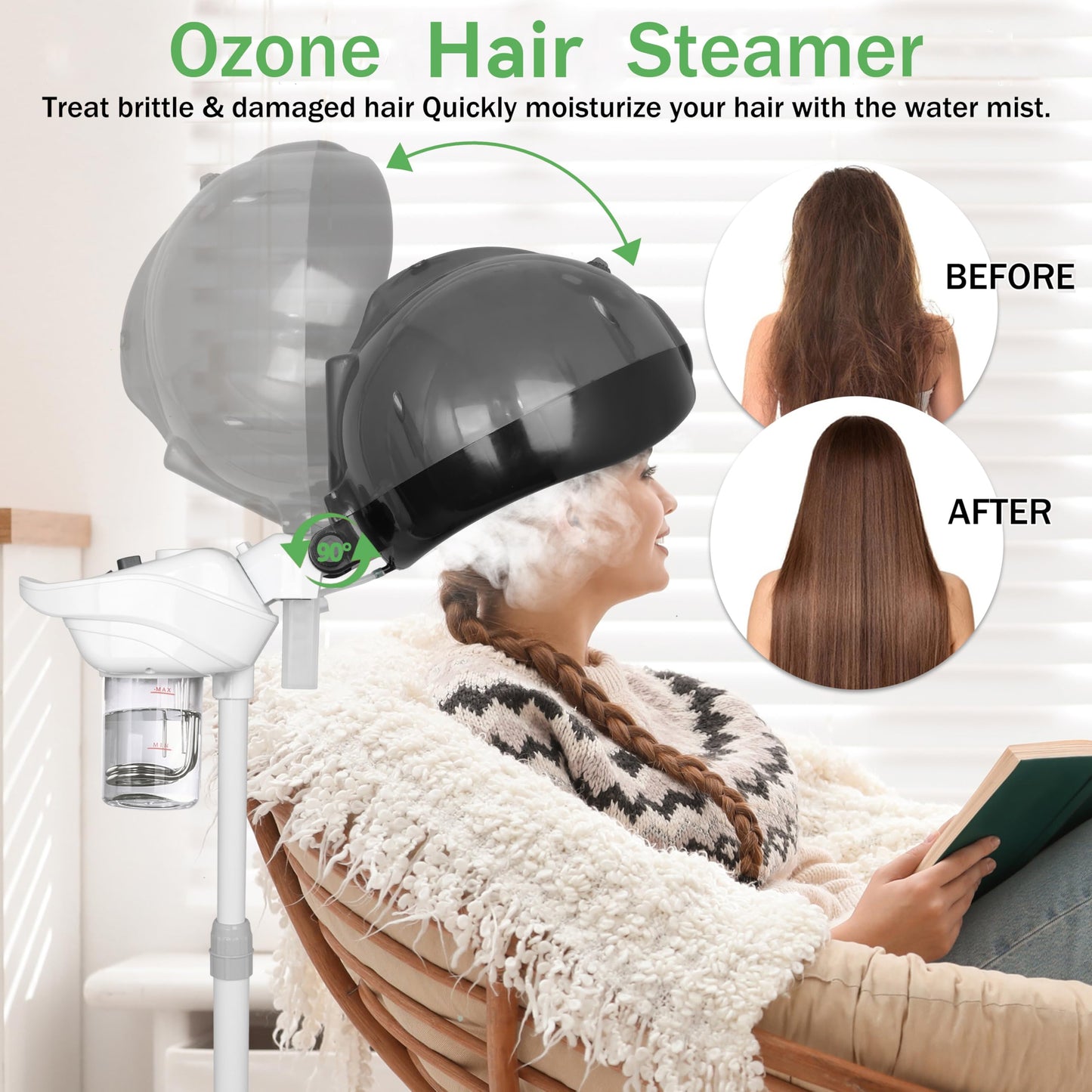 Professional 2-in-1 Hair & Face Steamer with UV Ozone, Facial Steamer Humidifier Moisturising Hydration System Sprayer for Personal Care Use at Home & Salon (Black)