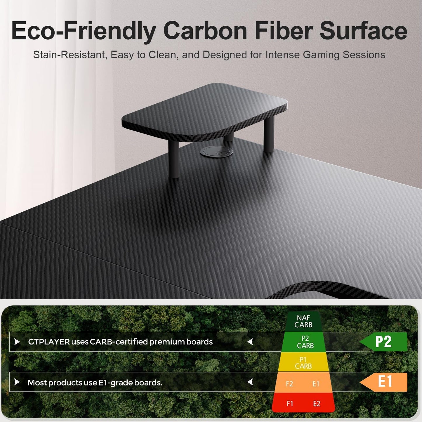 GTPLAYER L Shaped Gaming Desk, Carbon Fiber Style Computer Desk with Monitor Shelf and Hook, Black Small L Shape Desk with Adjustable Open Storage Shelf, Corner PC Table for Small Space Home Office