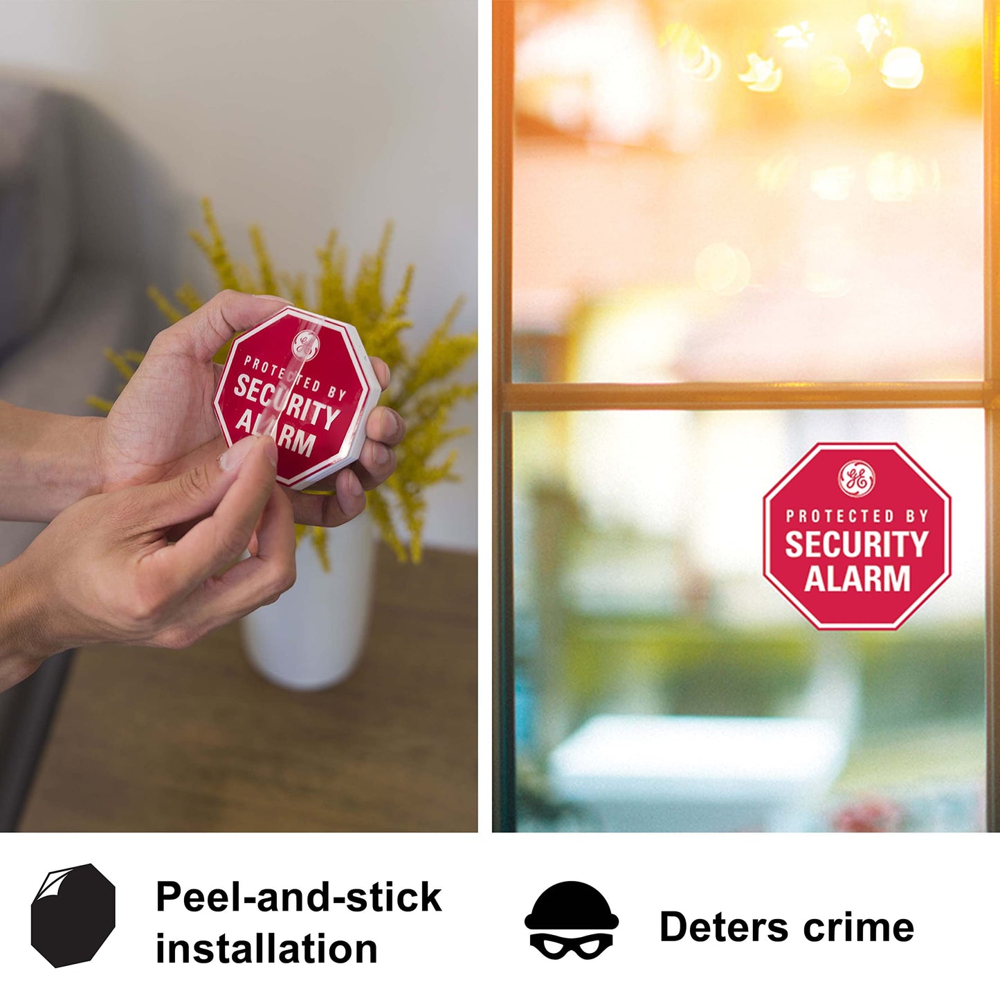 GE Personal Security Wireless Glass Vibration Alarm, Battery Operated, Detector Alarm with Security Warning Decal-DIY, Detects Glass Break & Vibration, Easy to Install, White, 36021