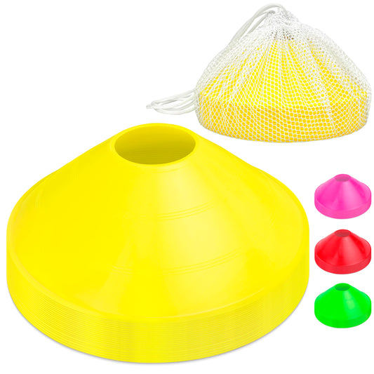 GoSports Premium Sports Cones for Agility Training and Drills - 20 Pack with Tote - Yellow
