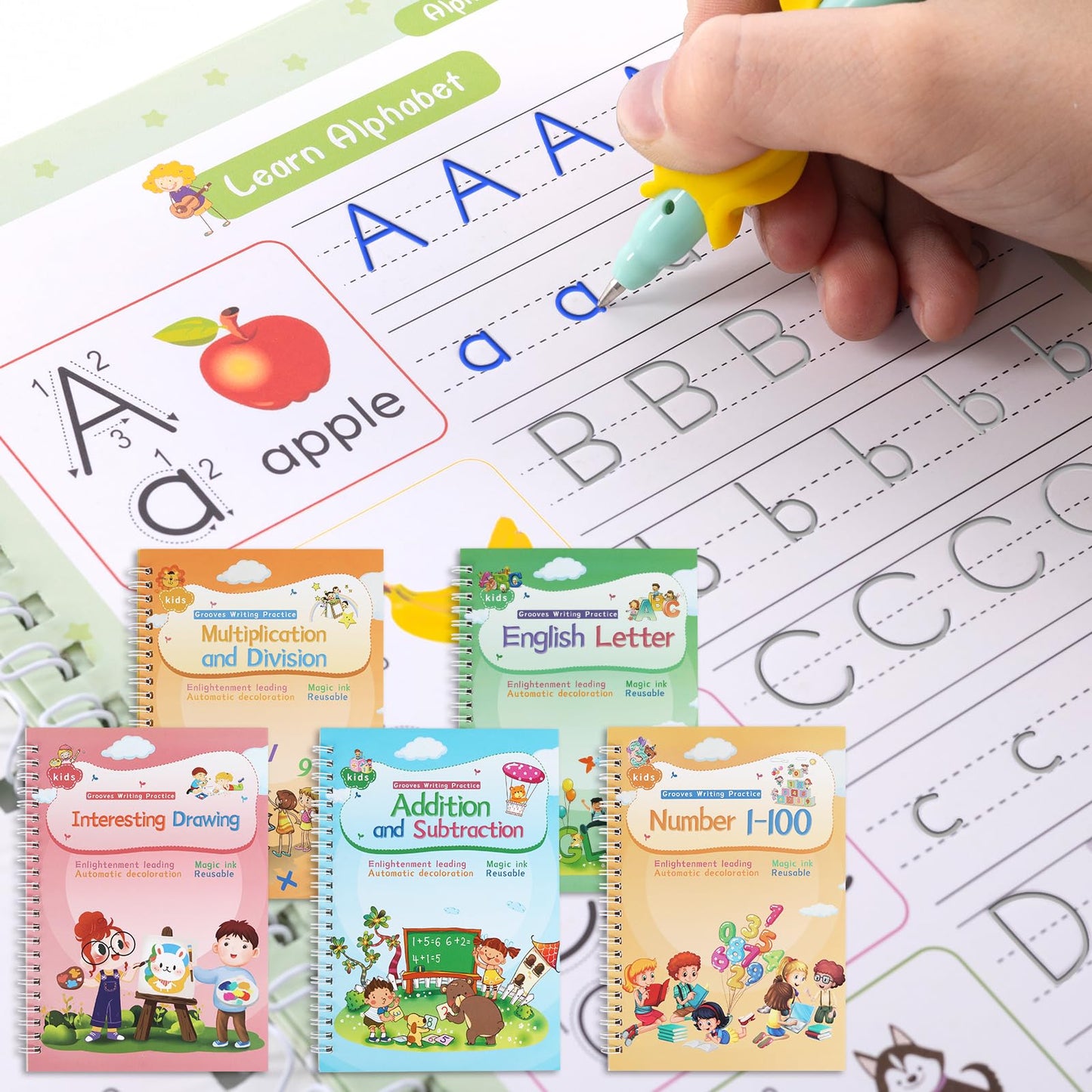 Magic Ink Copybooks for Kids Reusable Handwriting Workbooks for Preschools Grooves Template Design and Handwriting Aid (5)