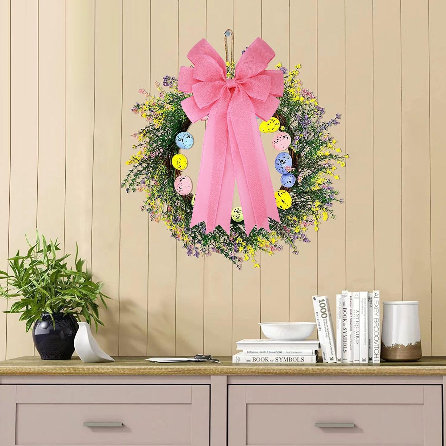 Meseey 2 Pcs 20 x 10 Inch Large Pink Burlap Bows Easter Wreaths Bow for Gift Wrapping Spring Tree Topper Front Door Home Decorations (Pink)