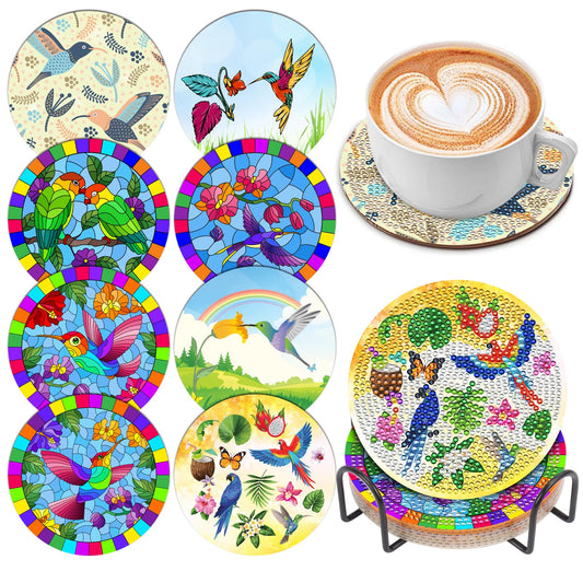 8 Pcs Ocean Diamond Art Painting Coasters with Holder, DIY Ocean Diamond Crafts Coasters for Adults, Diamond Art Painting Kits for Women, Beginners, Diamond Craft Supplies