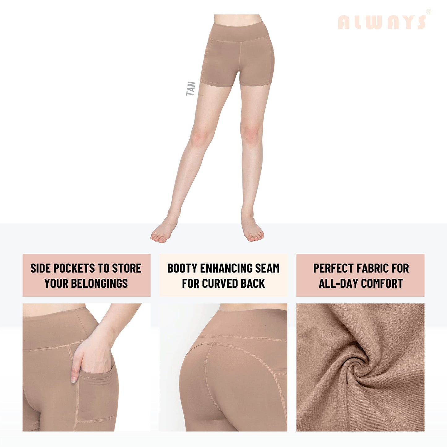 ALWAYS Women's 3" Yoga Shorts - Premium Soft Tummy Control Workout Stretch Solid Leggings Pants with Pockets Fuchsia M