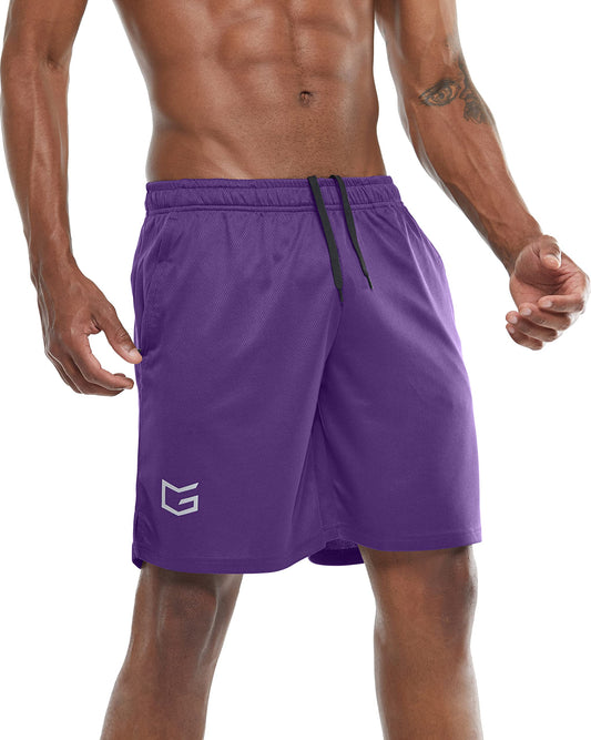 Men's 7" Workout Running Shorts Quick Dry Lightweight Gym Shorts with Zip Pockets (Purple,Large)