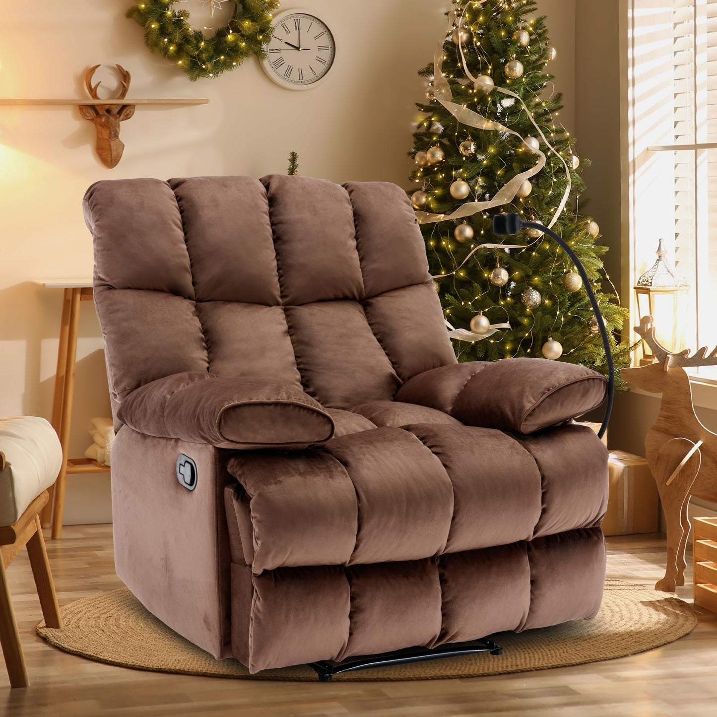 GNMLP2020 Oversized Recliner Chair, Big Mans Recliner Chairs for Adults 400LBS, Extra Wide Recliners for Tall Man, Large Recliner Chair for Living Room, Brown
