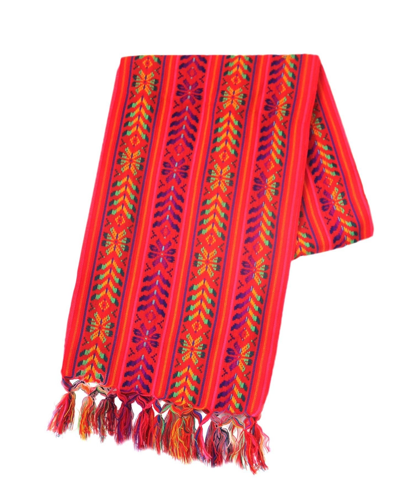 Del Mex Woven Rebozo Style Mexican Table Runner Scarf (Red)