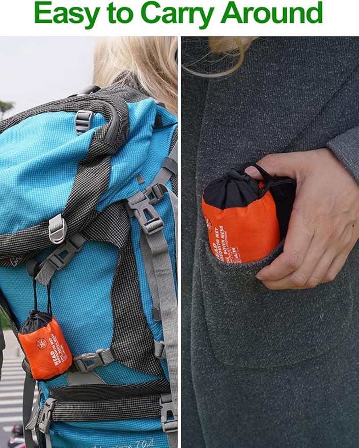 Wohohoho Mosquito Head Net Mesh With Drawstring, Bug Face Shield for Hats, Beekeeper Mask Protection for Men & Women Against Midges, Bugs & Gnats (2 Packs, Black, Updated Big Net)