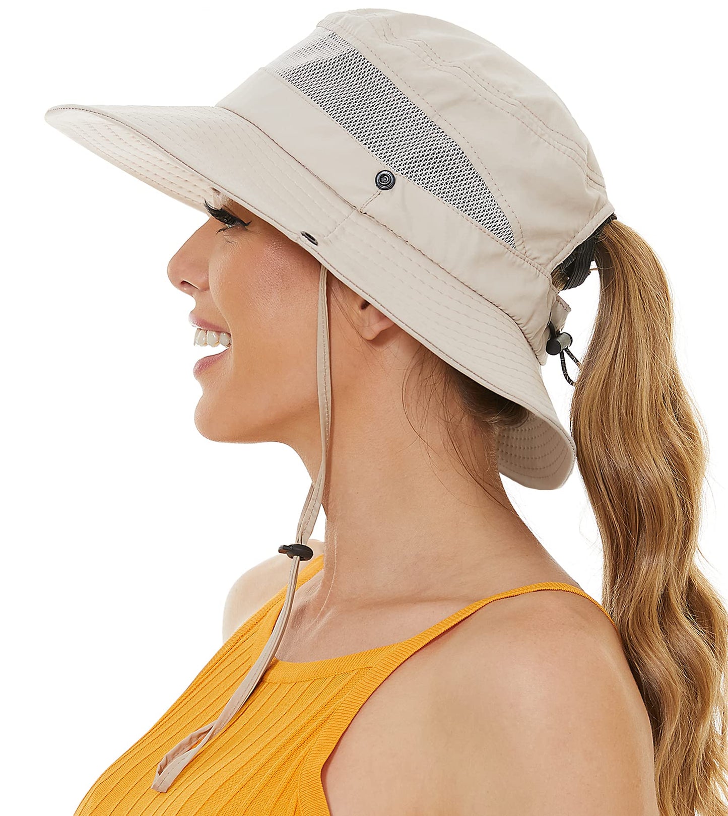 Sun Bucket Beach Hats for Women with Ponytail Hole,Sun Protection UV UPF50+ Waterproof Fishing Safari Hiking Hat