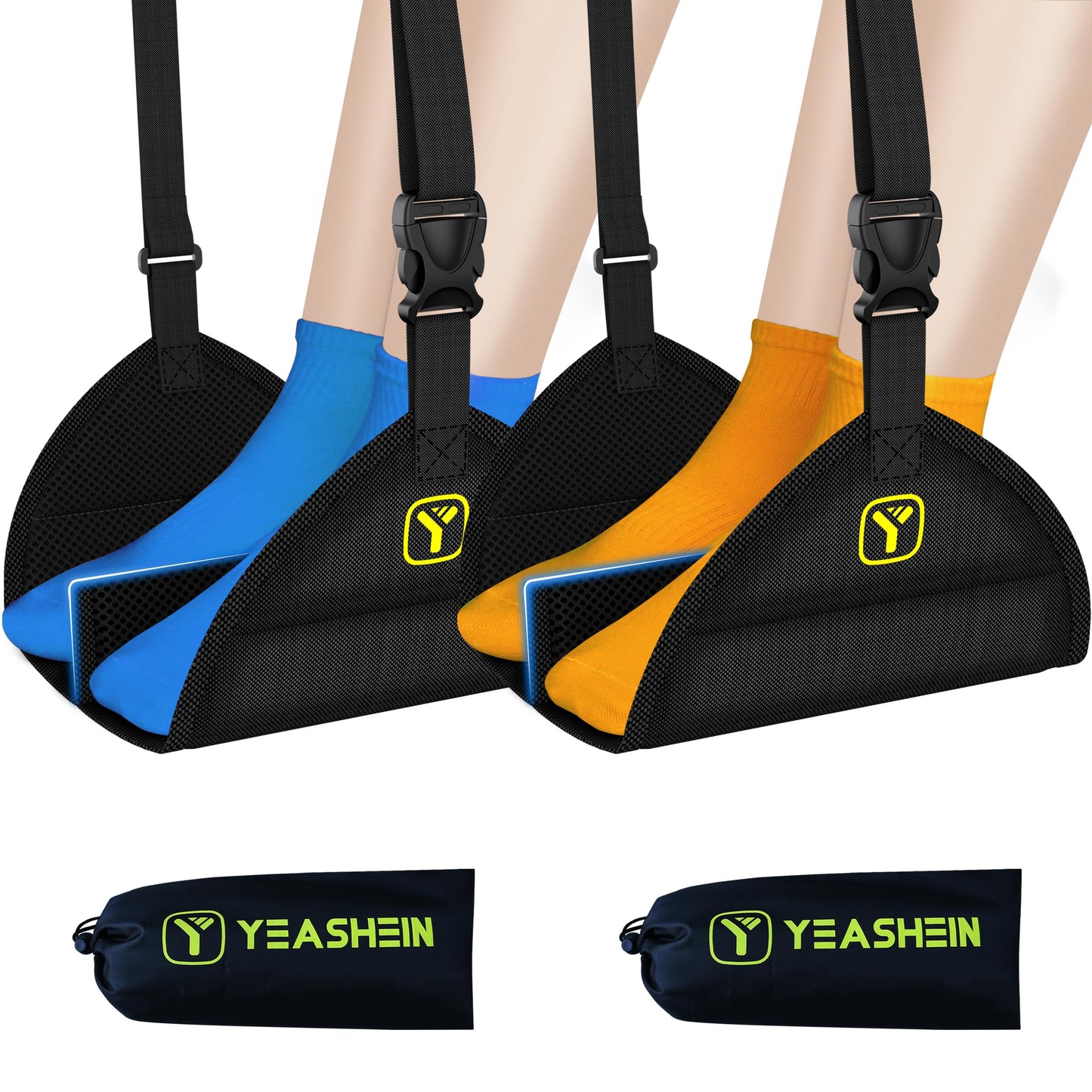 2-Pack Airplane Hammock (Memory Foam) Foot Rest for Plane Travel Long Flight Essentials Airplane Foot Hammock to Relax Your Feet