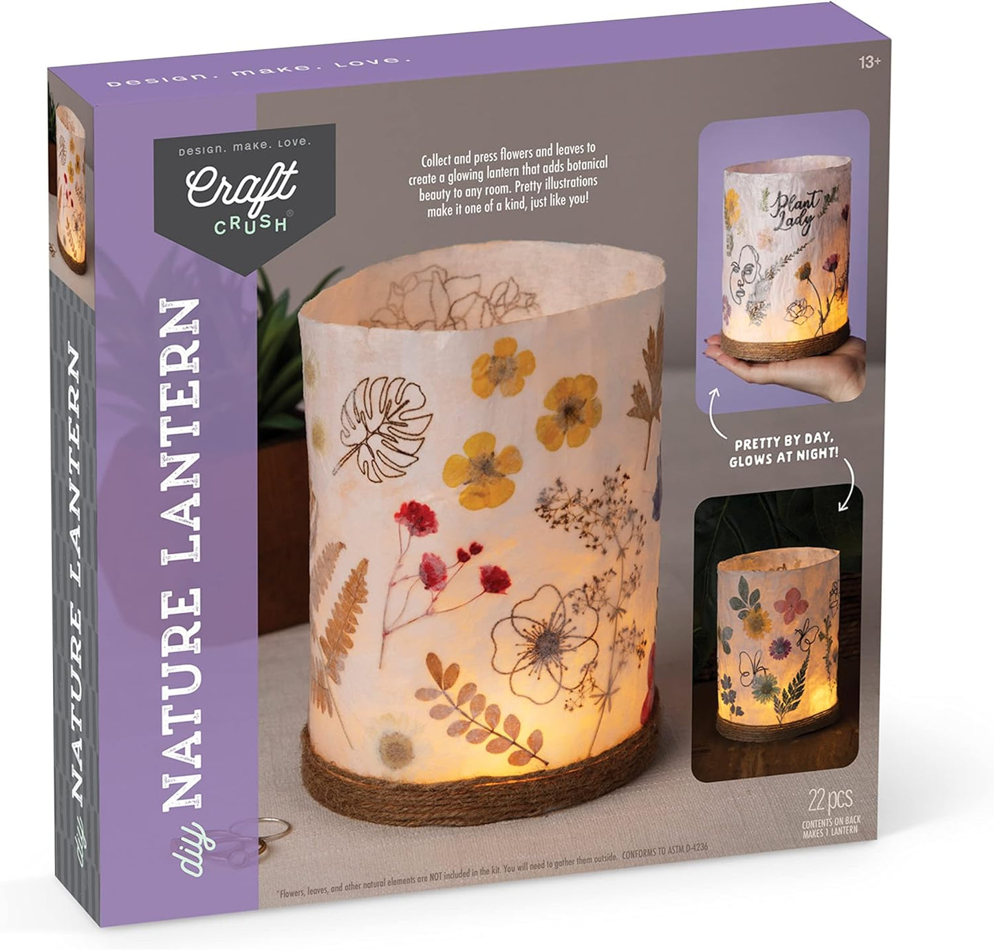 Craft Crush Nature DIY Lantern Making Kit - Bring Nature Inside - Garden Decor, Art Project, Creative Activities for Birthday, Parties, School - Art Supplies - Art & Craft Kit for Kids, Teens, Adults